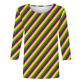 thumbnail image 5 of jobturf Mardi Gras Shirts for Women Carnival Holiday Party Tops Lightweight 3/4 Sleeve Blouses Spring Fashion Round Neck Graphic Tees, 5 of 6