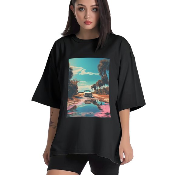 Plus Size Shirt for Women Black Tops for Women Short Sleeves Shirt for Women Vintage Landscape T Shirt Crewneck Shirt for Women XS