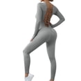 thumbnail image 3 of Long Sleeved Yoga Jumpsuit Women's Sportswear Fitness Suit with Pockets, Tummy Control One Piece Workout Set, Gym Running Activewear, Athletic Gifts for Women | CSEONE,Gray L, 3 of 9