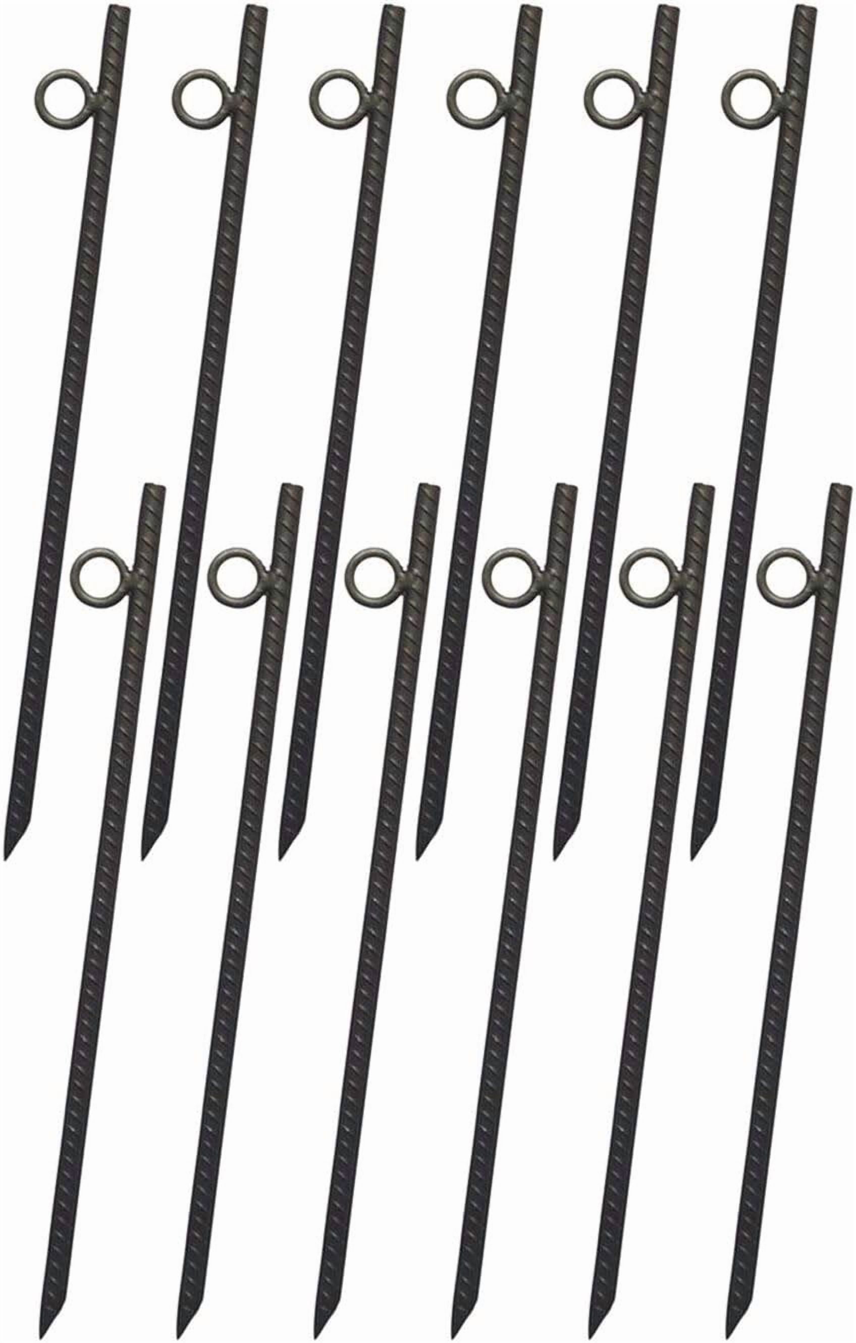 Rebar stake with loop 12pcs Grip Rebar 3/8x 18 Inch Steel Durable Heavy Duty Tent Canopy Ground Stakes with Angled Ends and 1 Inch Loops for Campsites and Canopies,