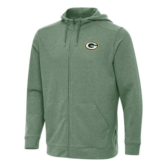 Men's Antigua Heather Green Green Bay Packers Effortless Full-Zip Hoodie
