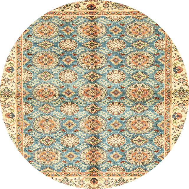 Ahgly Company Tapis d'Intérieur Rond Abstrait Or Foncé Brun Oriental, 5 Pieds Rond