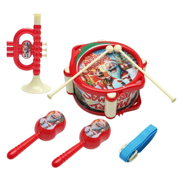 Education Toys,Learning Toys,Christmas Toys for Kids,Musical Toy Set Hand Pat Drum Rattle Trumpet Early Learning Percussion Instrument for Infants Safe ABS Plastic Newborn Gift for Boys and Girls