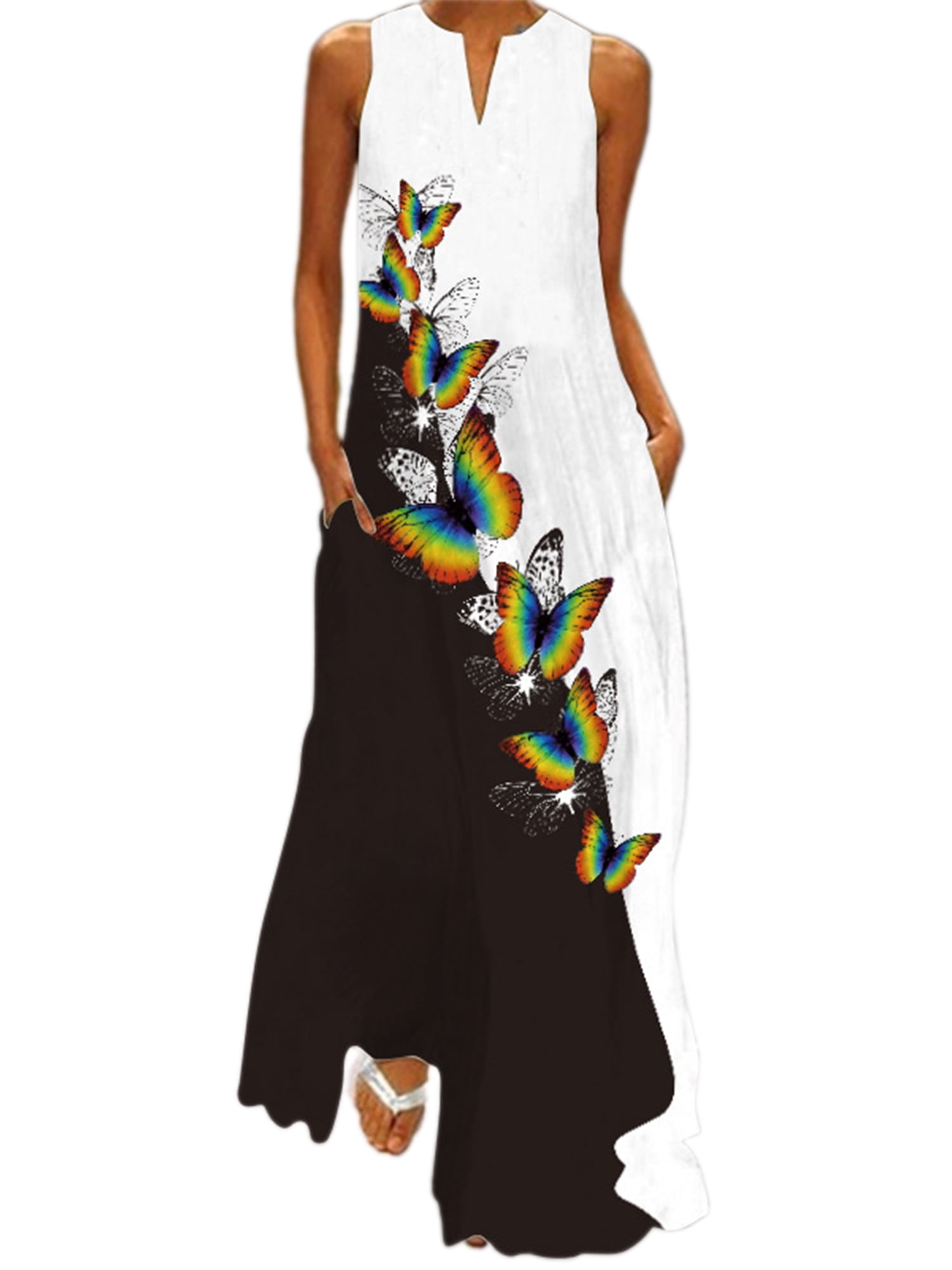 Sexy Dance Butterfly Print Maxi Dresses for Women Sleeveless Party