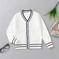 thumbnail image 2 of HCNTES Kids Girls Cable Knit Cardigan Sweater Solid Cotton Button Down Long Sleeve Sweater Uniform Cardigan Outerwear(4-5 Years,White#&4), 2 of 4