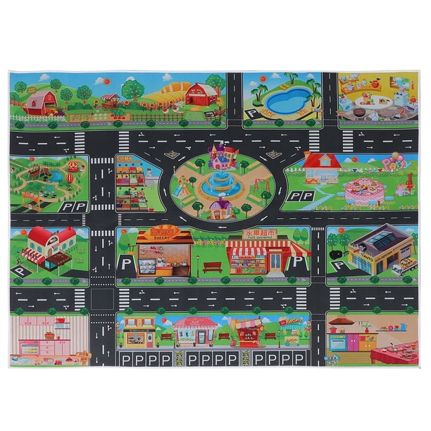 Alfombra de juego con diseño de coche para niños pequeños, con diseño de tráfico vial y diseño de ciudad, ideal para sala de juegos, con mapa de la ciudad y coches de juguete.