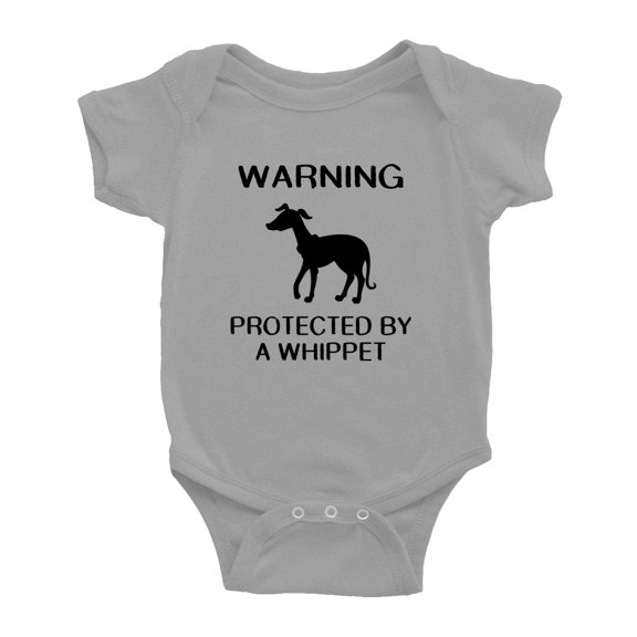 Warning: Protected by A Whippet Dog Funny Baby Rompers Infant Clothes (Gray,0-3 Months)