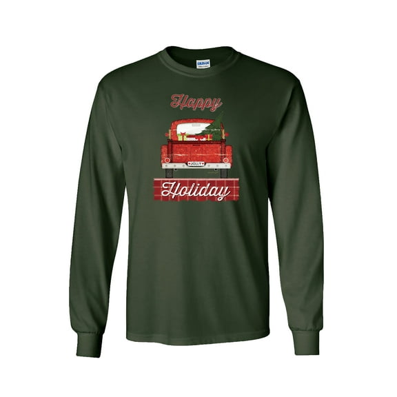 Happy Holidays Holly Jolly Truck Christmas Long Sleeve T-shirt-Forest-Small