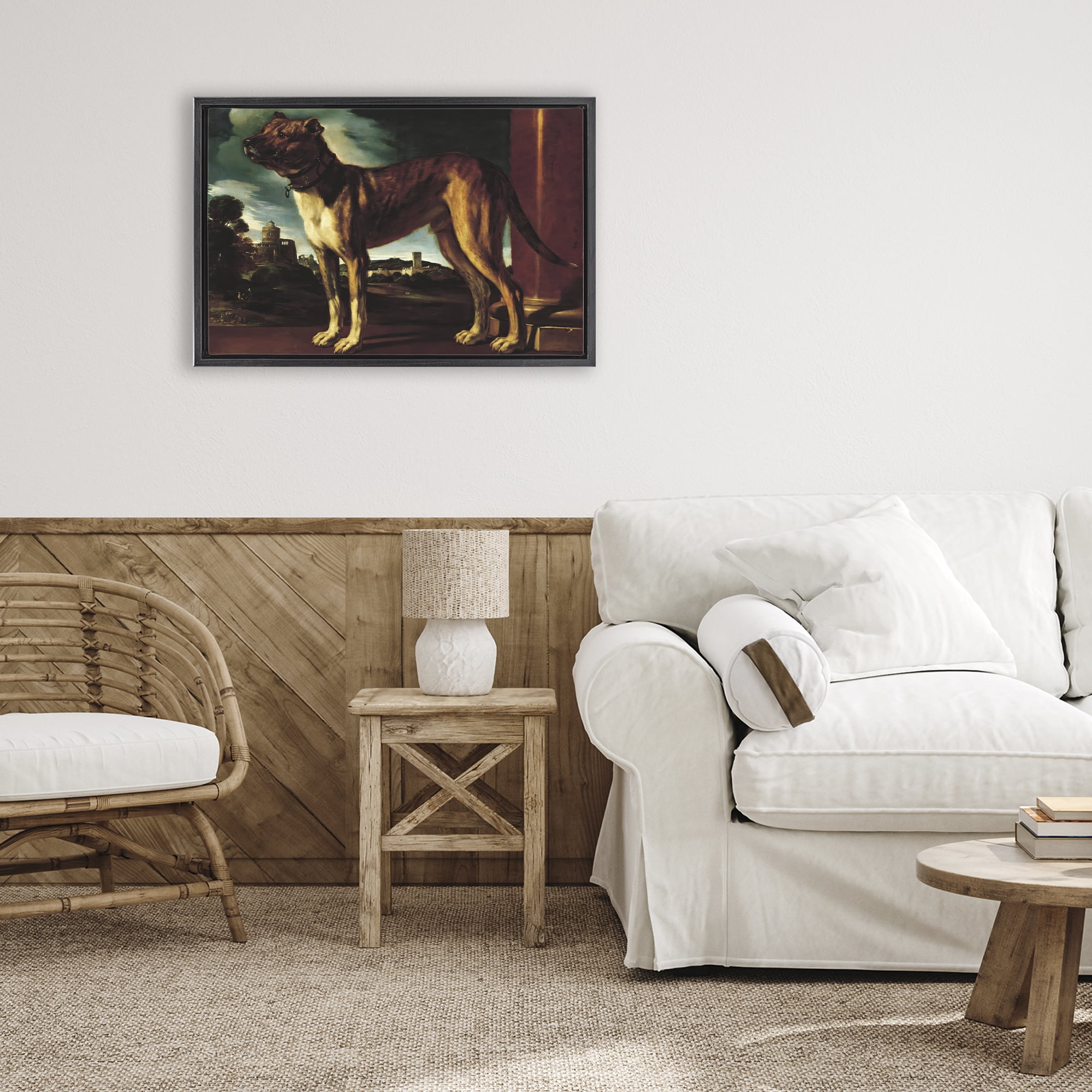 Stupell Industries Historical Aldrovani Dog Black Framed Floater Canvas Wall Art, design by Lil' Rue