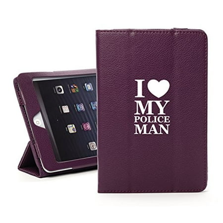 For Apple iPad Mini 4 Purple Leather Magnetic Smart Case Cover Stand I Love My Police Man