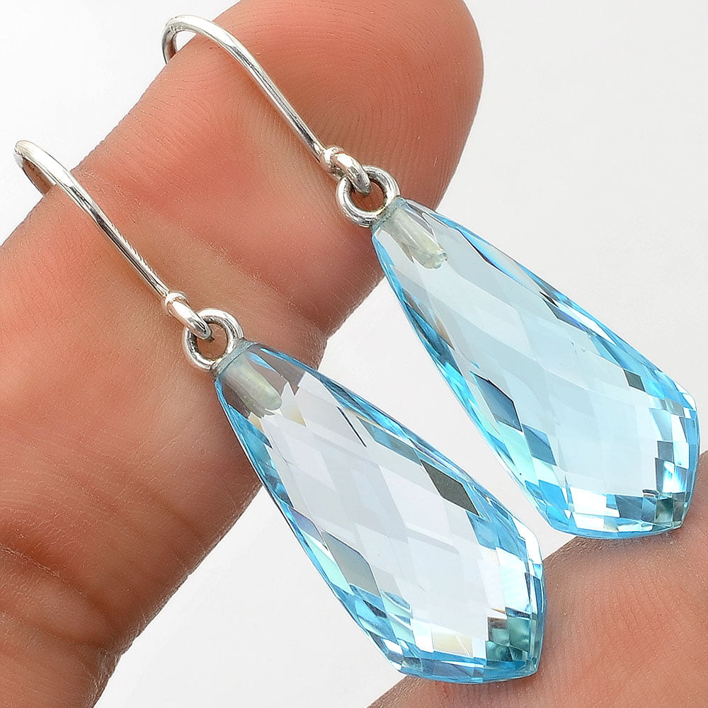 925 Sterling Silver 5 x 5 mm Blue Topaz Dangle Earrings New Wholesale Jewelry