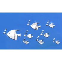 LINEL Silver Mirrored Fish Bubbles Bathroom Wall Decals