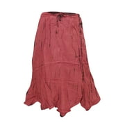 Mogul Womens Skirt Red Tie-Dye Rayon CRINKLE Gypsy Boho Chic Hippie Skirts