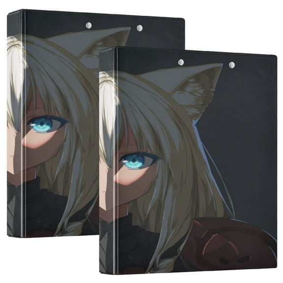 3 Ring Binder 1.5 inch Round Rings with Interior Pockets Binders Organizer Office School 2Pack Neko Girl