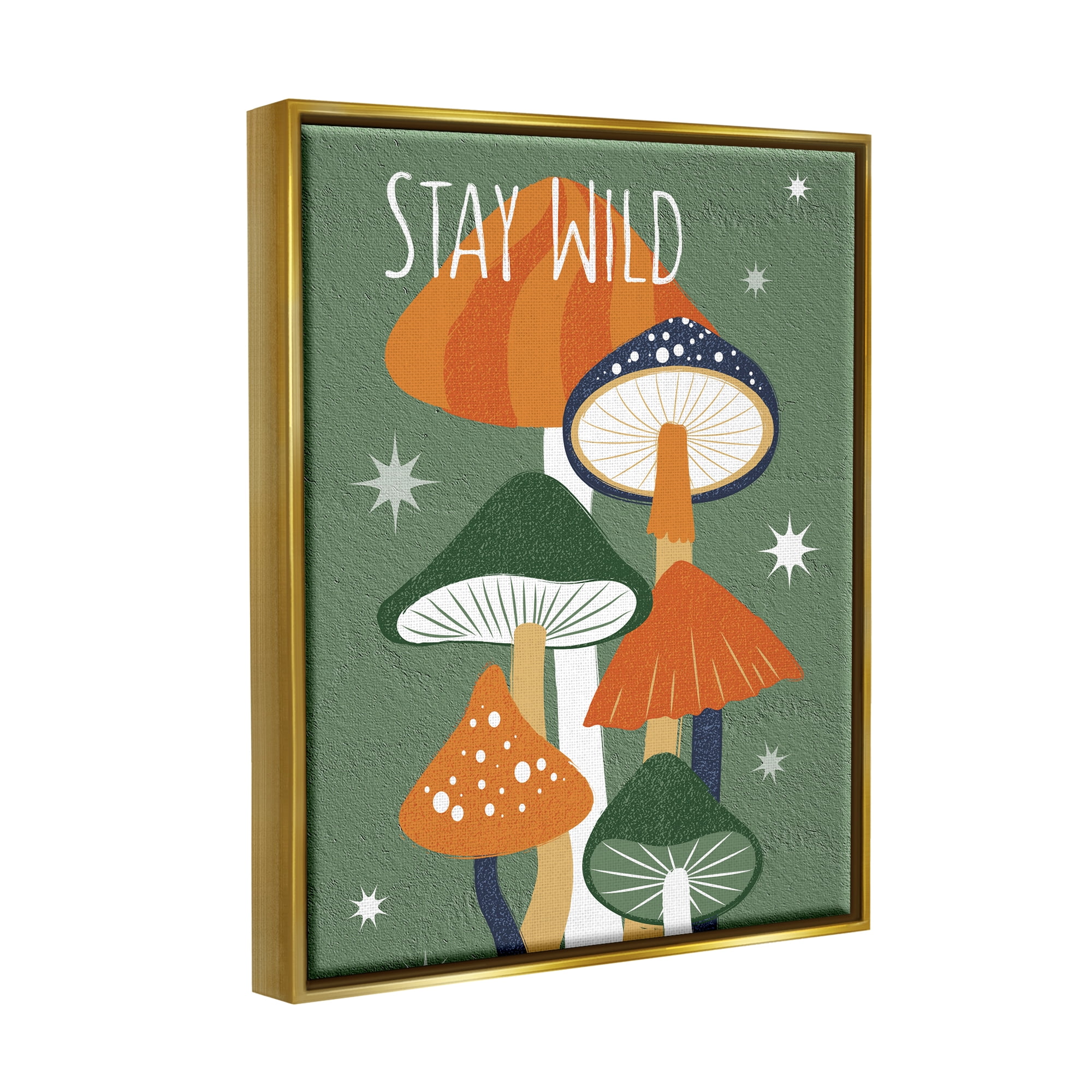 Stupell Industries Stay Wild Mushrooms Pattern Botanical & Floral Painting Gold Floater Framed Canvas Art Print Wall Art, 17 x 21