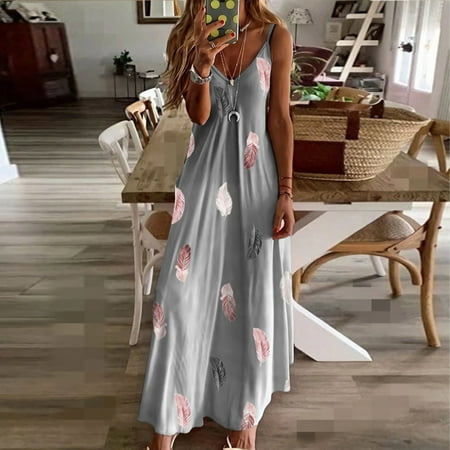 

cllios Womens Summer Dress 2023 Print Maxi Dress Sleeveless Hawaiian Dress Crew Neck Casual Dress for Beach Vacation