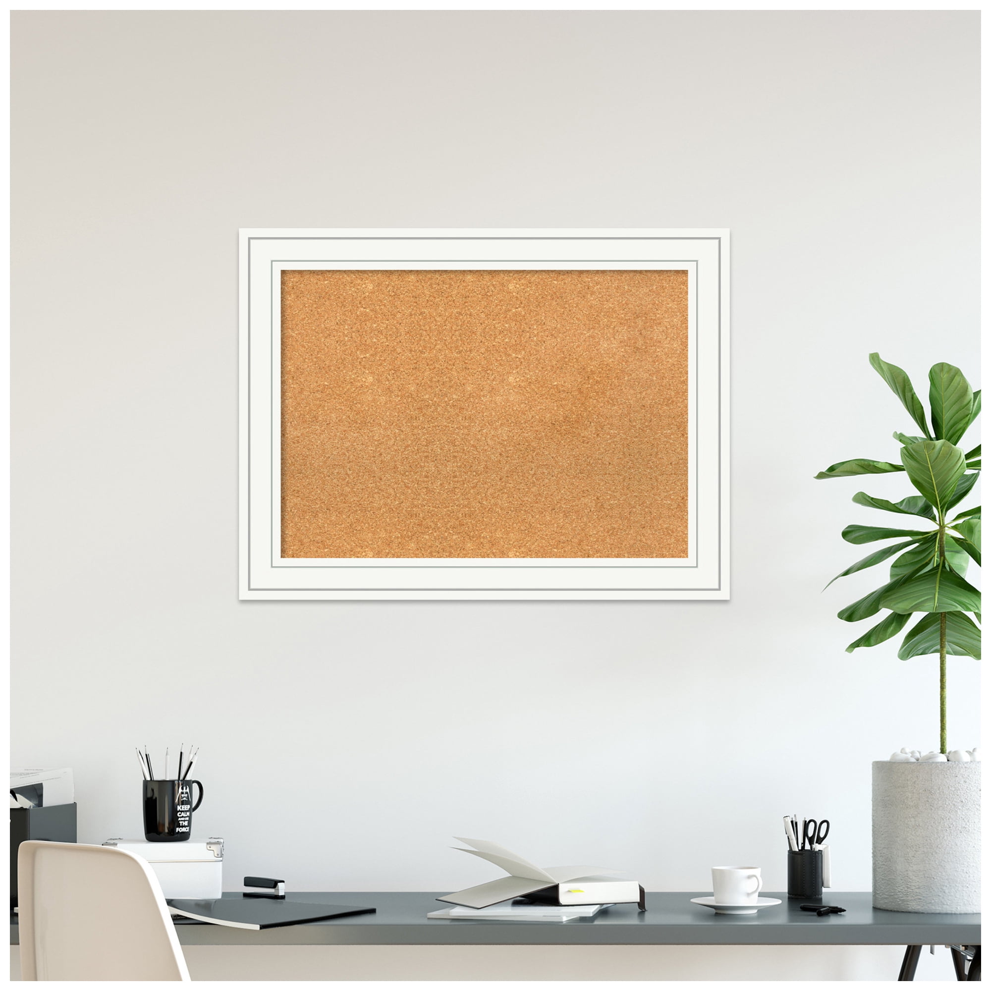 Amanti Art Natural Cork Board Wood Framed Craftsman White Bulletin Board 33 in. x 25 in.