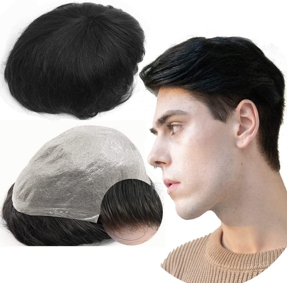 N.L.W 100 European Real Human Hair Mens Hairpieces 0.04mm Soft Thin