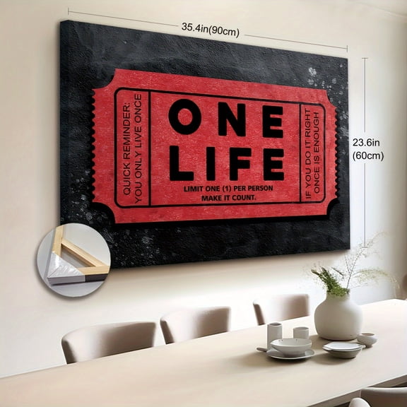 [Extra Large Canvas Wall Art] 2D Flat 1pc Wooden Framed Extra Large Canvas Wall Art, One Life Ticket Canvas Motivational Canvas Wall Art, Inspirational Decoration for Living Room, Bedroom