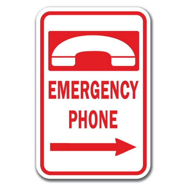 SignMission Emergency Phone w/Right Arrow 12" x 18" Heavy Gauge Aluminum Signs, White