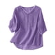 thumbnail image 1 of Blusa vintage de lino bordada para mujer con cuello en V y patchwork - Camisa informal de color liso y estilo chino retro, 1 of 6