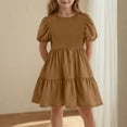 thumbnail image 2 of felwors Girls Dress Linen Boho Party Ruffle Sleeve A-Line Floral Hem Loose Fit Summer Outfits for 5-12 Years Kids Brown, 5-6 Years, 2 of 5