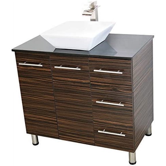 WindBay 48" Freestanding Bathroom Vanity Sink Set, Ebony. Black Flat Stone Countertop