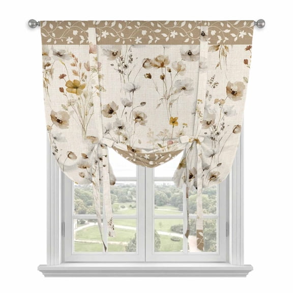 Vintage Spring Floral Tie Up Curtains for Windows, Adjustable Balloon Window Shades, Farmhouse Botanical Rustic Kitchen Window Treatments Adjustable Roll Up Curtain for Basement/Nursery 52"x45"