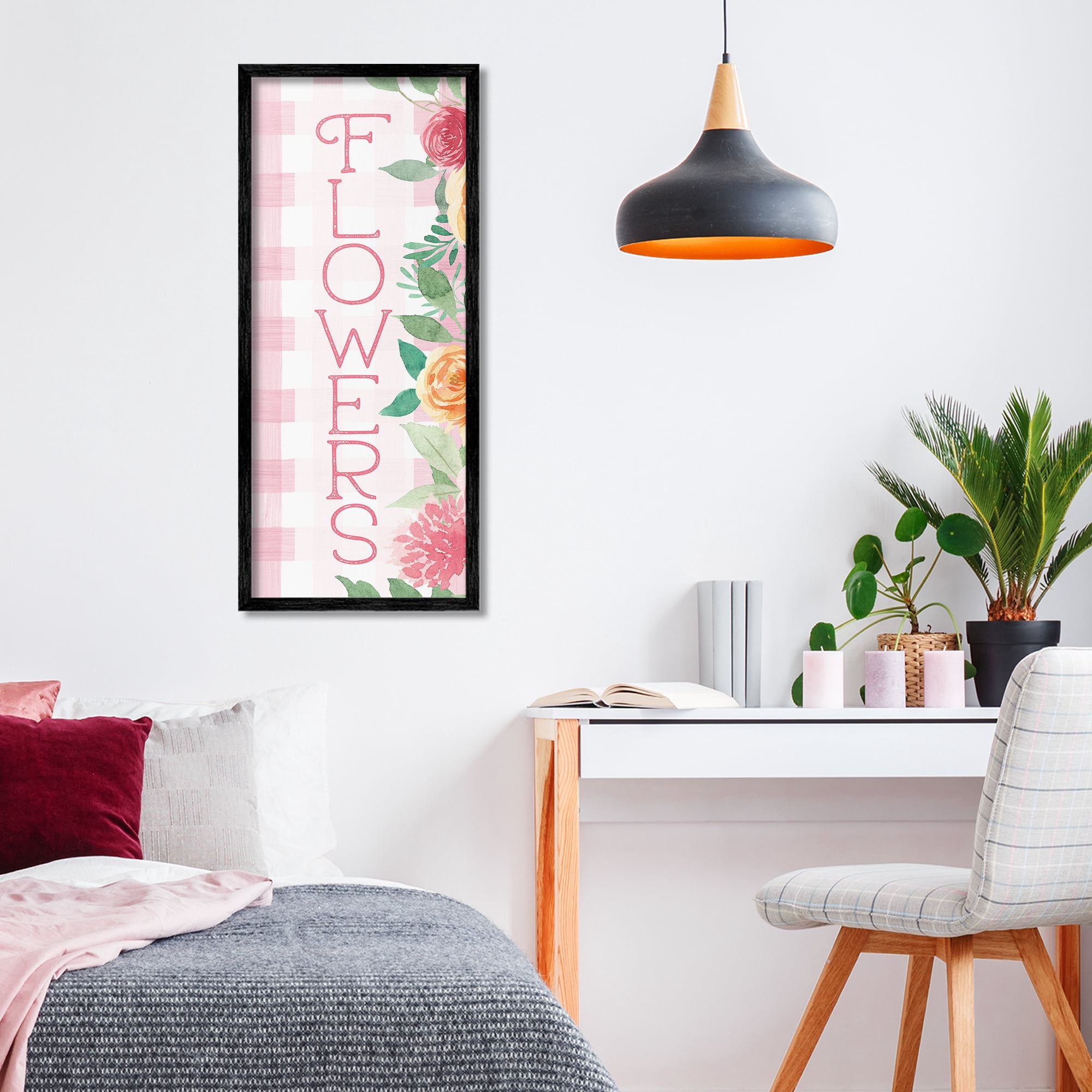 Stupell Industries Pink Gingham & Flowers Black Framed Giclee Art, design by Lux + Me Designs