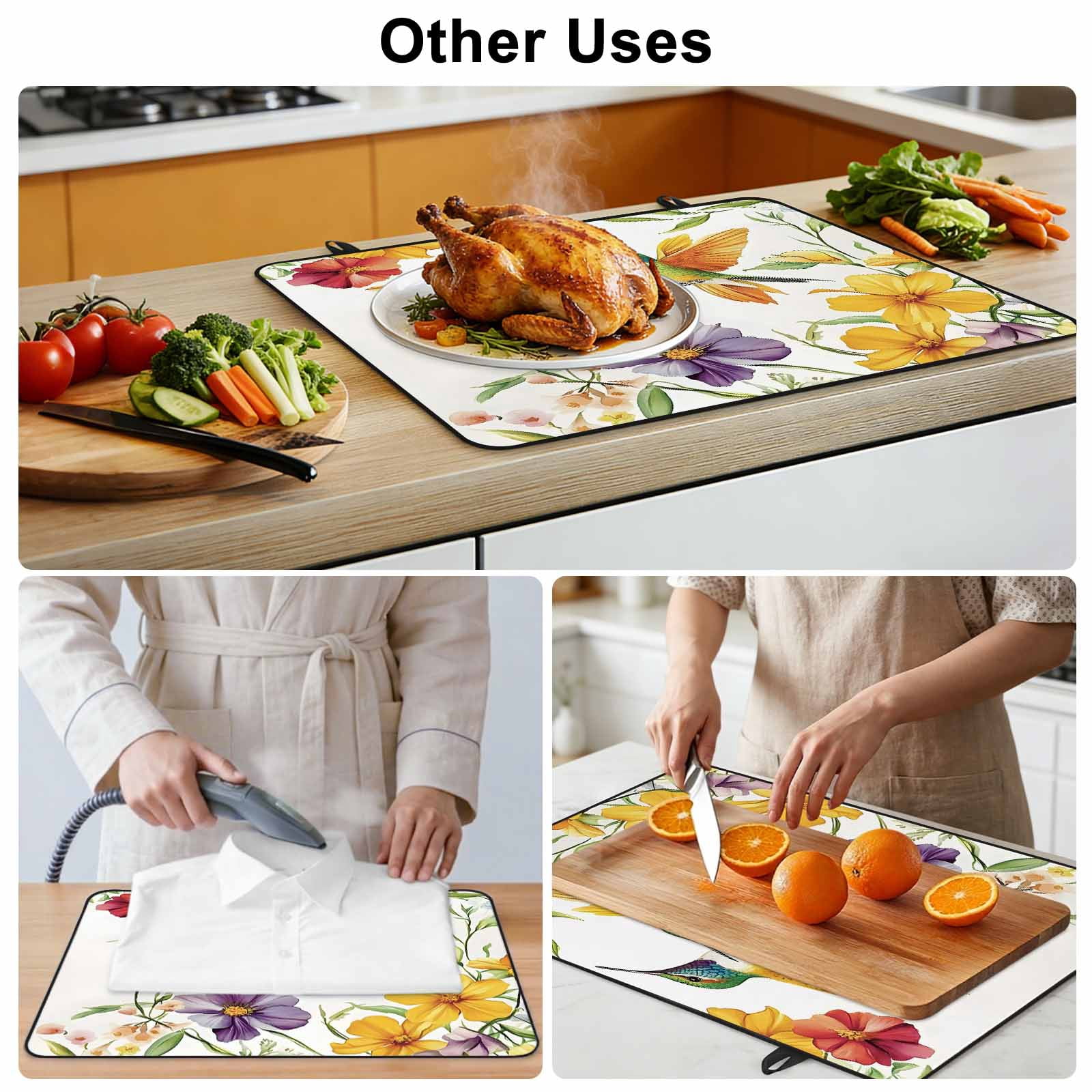 Spring Floral Stove Top Cover for Electric Stove, Heat-proof & Non Slip Glass Top Stove Cover Protector, Summer Botanical Birds Colorful Kitchen Flat Cooktop Rubber Mat 24x21 Inches