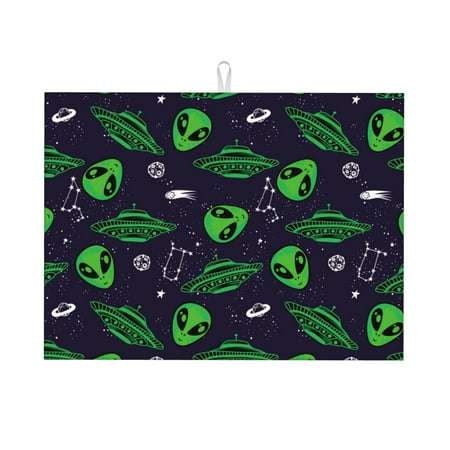 

Dish Drying Mats for Kitchen Counter - Space green Pattern 18x24in Dish Drying Pad Coffee Mat with Hanging Loop Super Absorbent Kitchen Counter Mat Coffee Bar Accessories