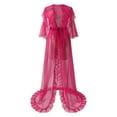 thumbnail image 3 of Lingerie for Women Apparel Long Nightgown Robe for Women Elegant Bridal Sleepwear Lace Bathrobe Fashionable Hot Pink One Size, 3 of 6