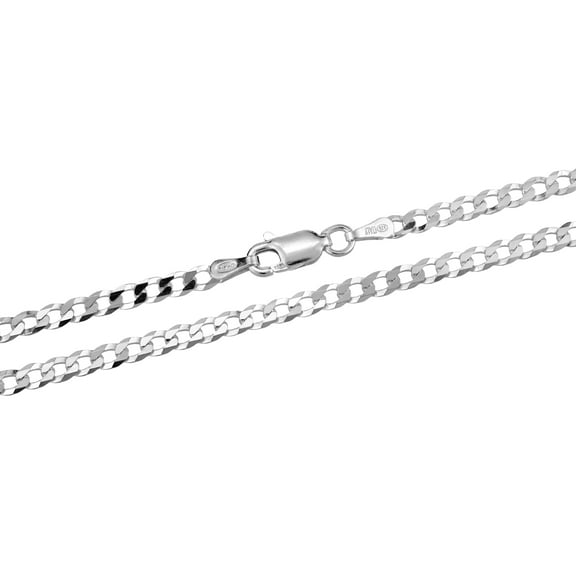 Simple and Shiny 3mm Curb Chain 18-inch Sterling Silver Necklace