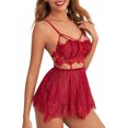 thumbnail image 3 of VISgogo Conjunto de Ropa Interior de Mujer de 3 Piezas, Sujetador de Flor de Encaje con Correa de lencería Sexy + Falda Corta de Malla + Trajes de Tanga VISgogo moda, 3 of 4