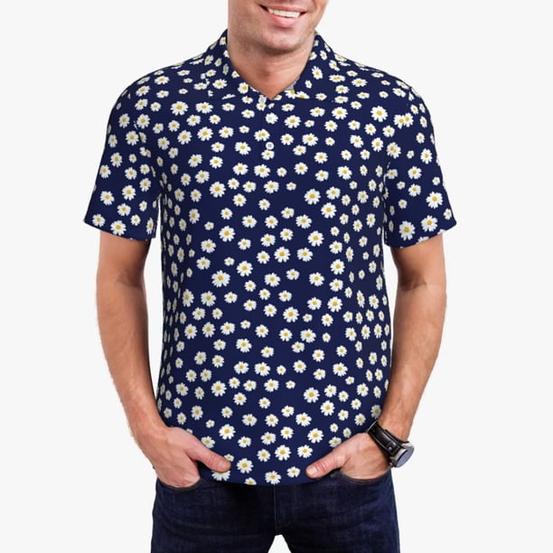 Balery Daisies Flowers Camisa Polo de Hombre con Estampado, de Manga Corta y Tejido Medio, Camisa Tipo Golf Polo-3X-Large