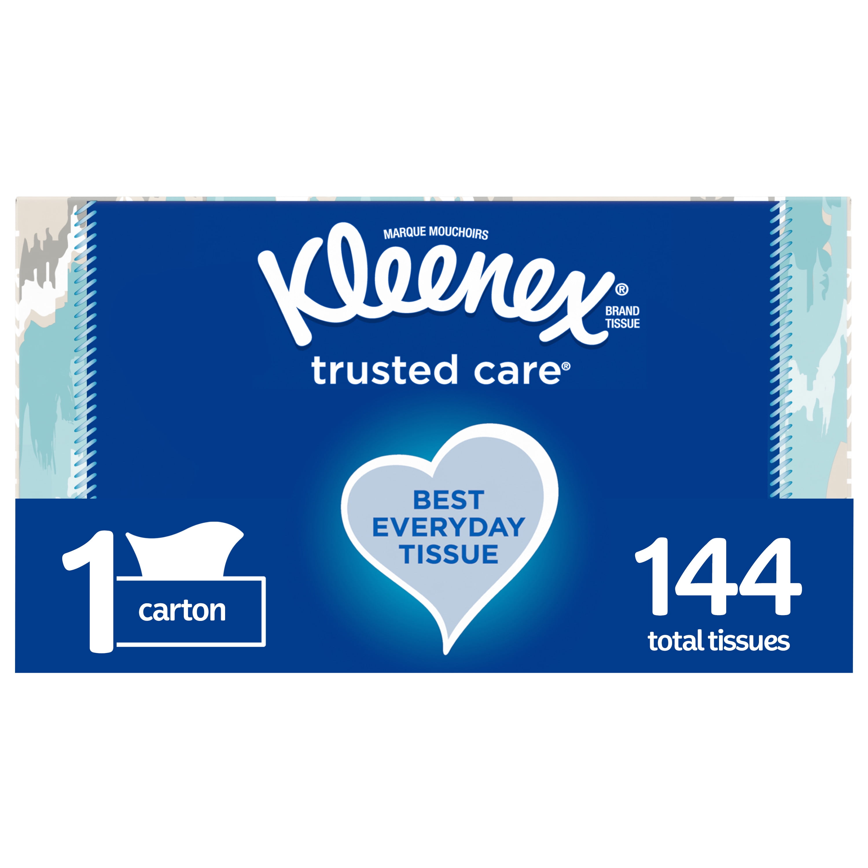 Kleenex Trusted Care Everyday Facial Tissues, 144 Tissues per Rectangular Box, 1 Pack (144 Tissues Total)