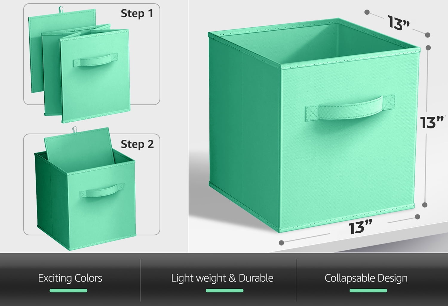 Sorbus 13" Foldable Fabric Storage Cube Bin, Teal