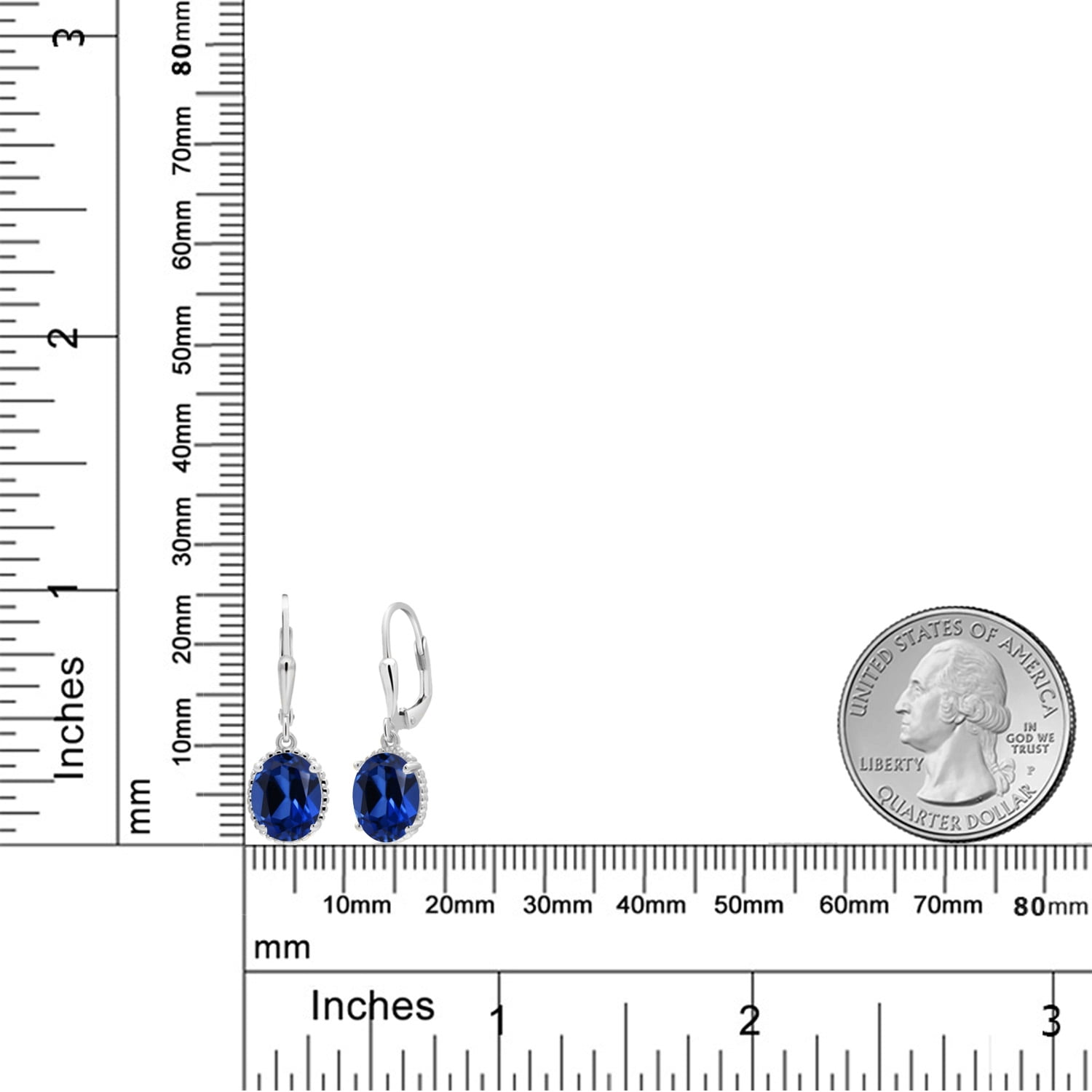 Gem Stone King 925 Sterling Silver Blue Created Sapphire Leverback Dangle Earrings for Women (4.60 Cttw, Gemstone September Birthstone, Oval 9X7MM)