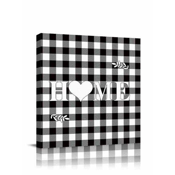 Farm Home Canvas Wall Art, Love on Black White Buffalo Plaid Framed Wall Decor Modern Artwork Prints Painting for Living Room, Bedroom, Kitchen & Cafe Decor 28x28 Inch