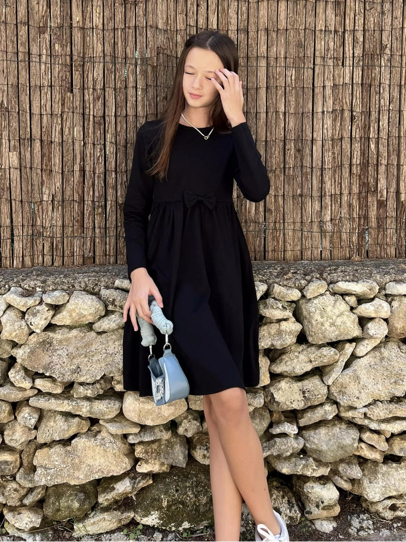 Oudiya Girls Long Sleeve Bow Tie Dress Causal A line Black Party Dress for Kids 4-13Y - Walmart.com Oudiya Girls Long Sleeve Bow Tie Dress Causal A line Black Party Dress for Kids 4-13Y - Walmart.com