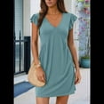 thumbnail image 2 of Vestido Tipo Chaleco Holgado con Mangas de y Escote en V Profundo para Mujer, Azul , Talla S, 2 of 6