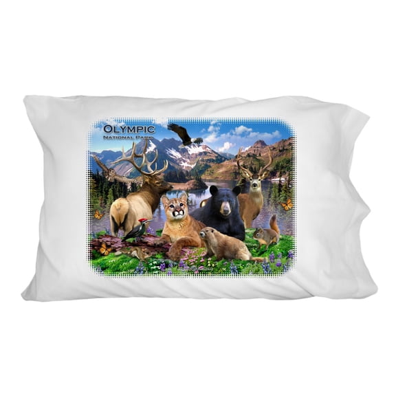Olympic National Park Washington WA Animals Cougar Bear Elk Beaver Novelty Bedding Pillowcase