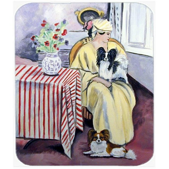 9.5 x 8 in. Lady with her Papillon Mouse Pad, Hot Pad Or Trivet