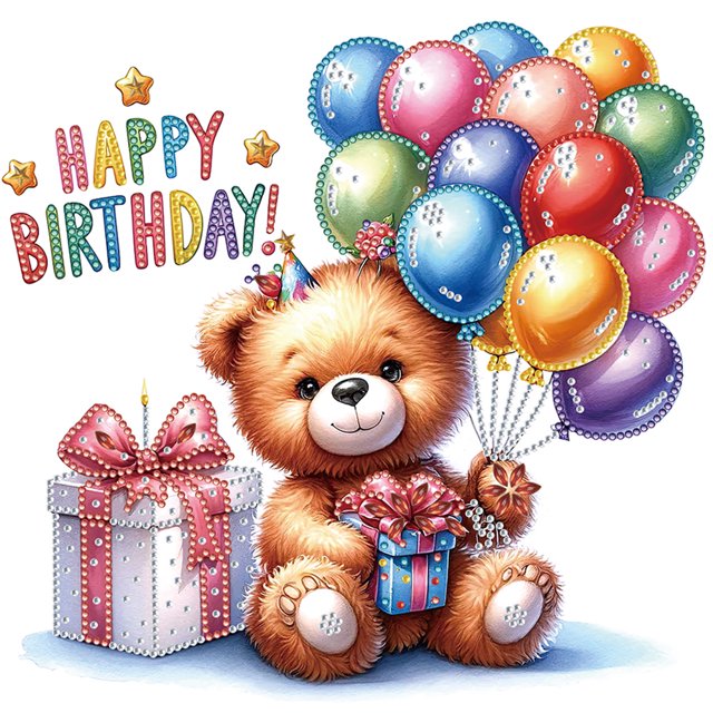 5D DIY Taladro Parcial Con Forma Especial Cumpleaños Oso Peluche 30x30cm