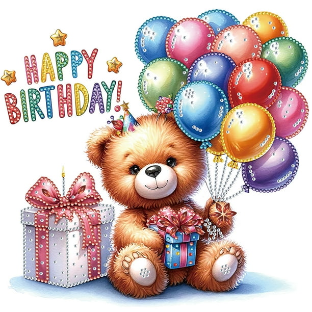 5D DIY Taladro Parcial Con Forma Especial Cumpleaños Oso Peluche 30x30cm