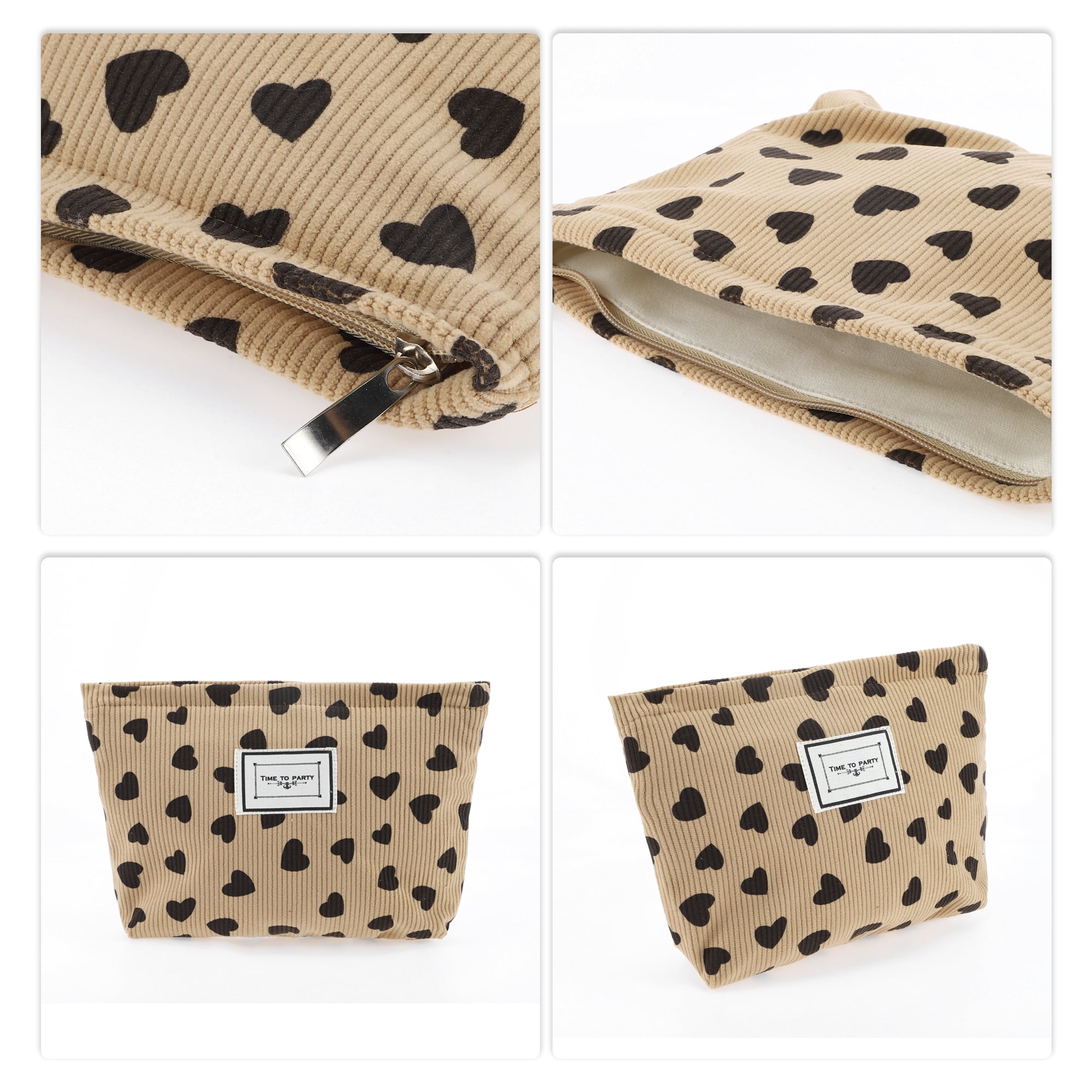 Unique Bargains 1Pc Women Durable Corduroy Drawstring Heart Cosmetic Bag Khaki