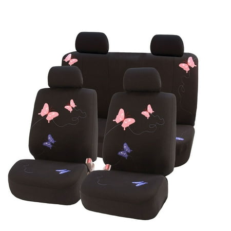 - FH Group Butterfly Embroidery Seat Covers, Full Set, Black