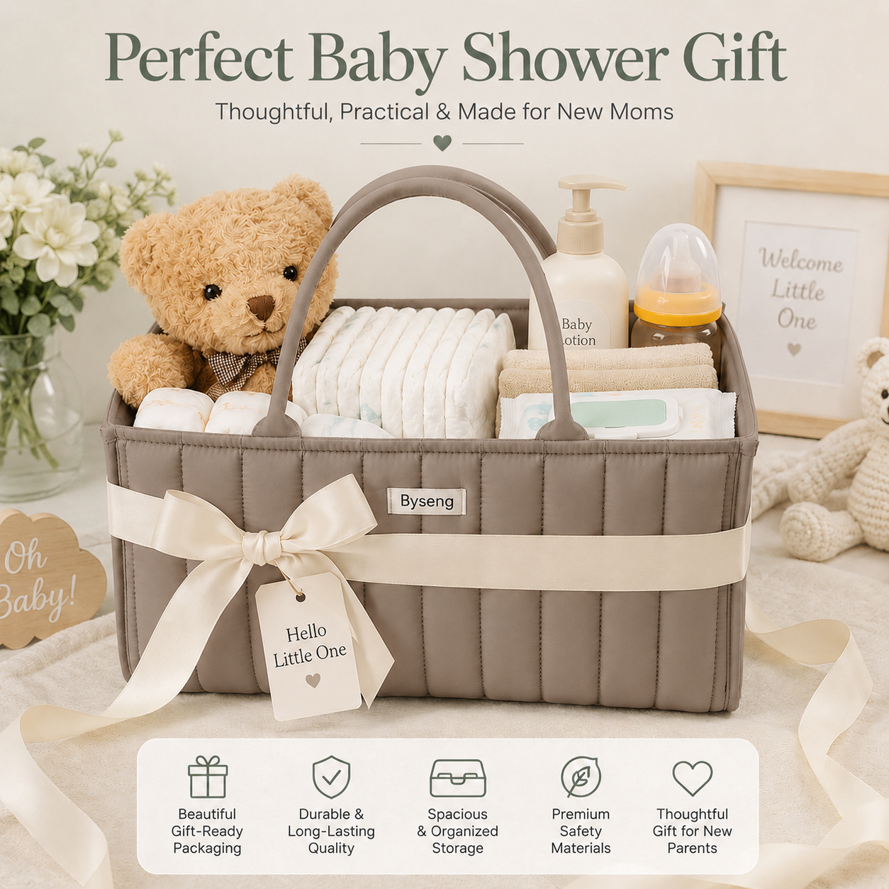 Byseng Baby Diaper Caddy Organizer, Khaki photo 6