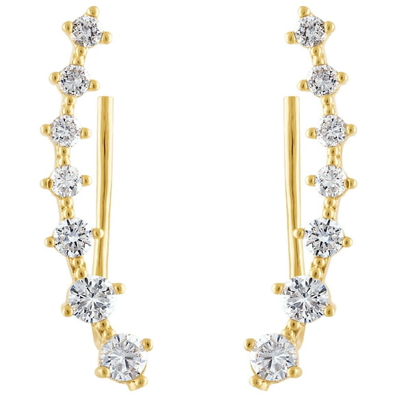 KISPER 18K Gold Plated Cubic Zirconia Ear Crawler Climber Earrings