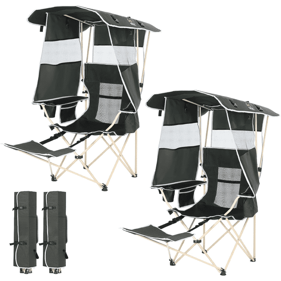 Chair with Canopy, Umbrella Chairs, Chair with Shades, Sports Chairs, w/Removable Footrest, Cooler Bag, Cup Holder for Camping, Fishing, Sports, Beach (2-P Green)